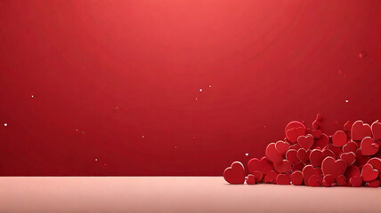Solid red background with many little red hearts in the corner, Valentine's day background	