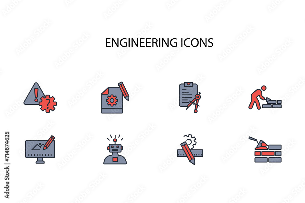 Poster engineering icon set.vector.editable stroke.linear style sign for use web design,logo.symbol illustr