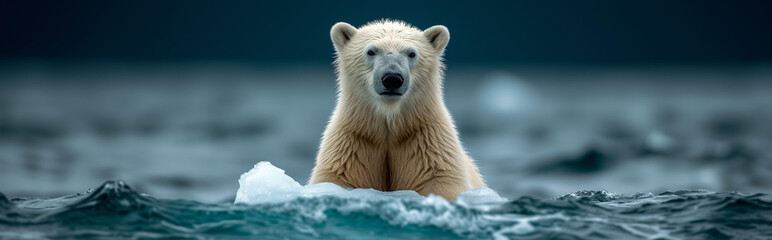 polar bear on the ice, banner - obrazy, fototapety, plakaty