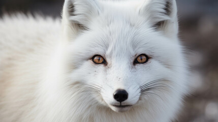 White Arctic Fox in Winter Forest Portrait.