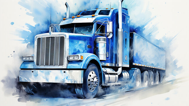 semi truck illustration vintage retro watercolor wallpaper