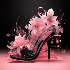 Fashion black illustration stilettos flower background 