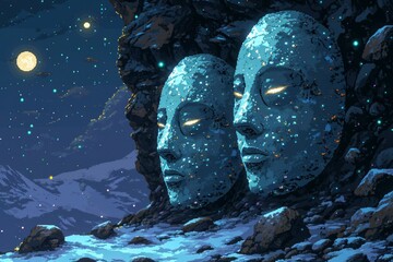 Luminous moonstone masks, imbued with the power to reveal one's true desires and emotions - Generative AI - obrazy, fototapety, plakaty