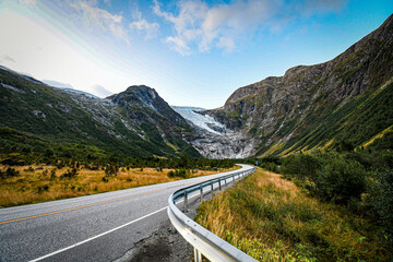 Scenic Road Towards a glacier mountain