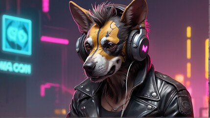 Dhole Synthwave Serenity Down Under by Alex Petruk AI GENERATED - obrazy, fototapety, plakaty