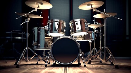 Fototapeta na wymiar image shows a complete drum kit including bass drum, cymbals, toms and timpani