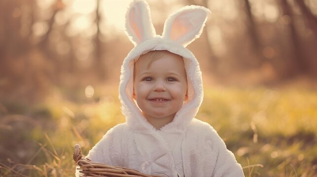 A charming image of a young boy dressed as a little Easter bunny, bringing smiles and laughter to everyone around him