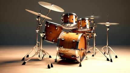 The professional drum kit features a high-gloss brown compartment and is presented against a neutral background, highlighting its brilliant appearance and quality.