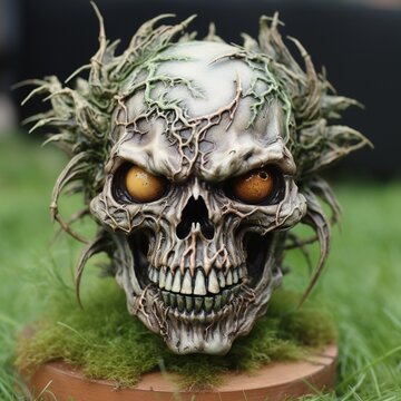 Forest human head skeleton grass made stone picture