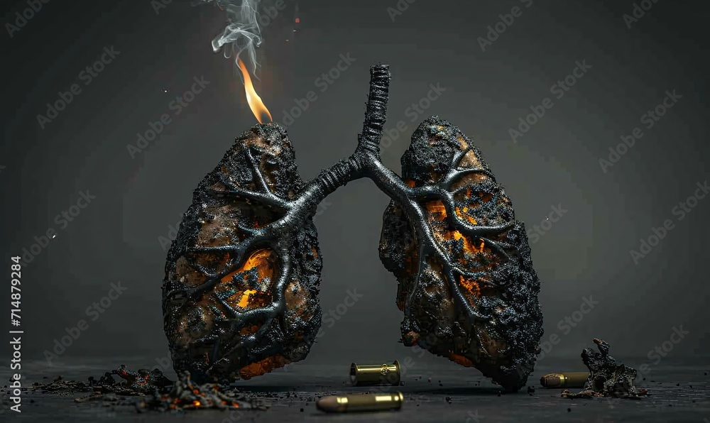 Poster A Burning Lung with a Bullet Inside Generative AI