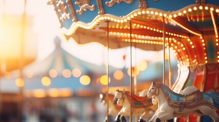 Abstract Bokeh of Carousel at Amusement Park