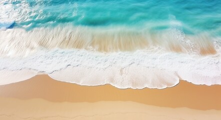 Aerial Top View of Stunning Turquoise Sea Landscape with Beach, Waves, and Copy Space