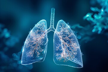 A close-up of a human lung with a blue background Generative AI - obrazy, fototapety, plakaty