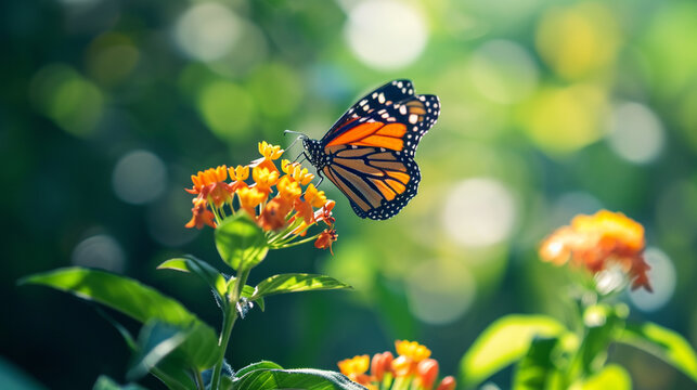 butterfly on flowers. Beautiful image in nature of monarch butterfly. AI Generative