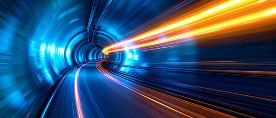 Foto op Canvas Fast-moving tunnel with blue lighting Generative AI © Bipul Kumar