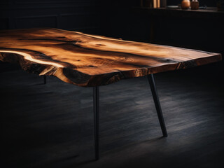 Natural Beauty in Design Handcrafted Live Edge Table on Black Background 