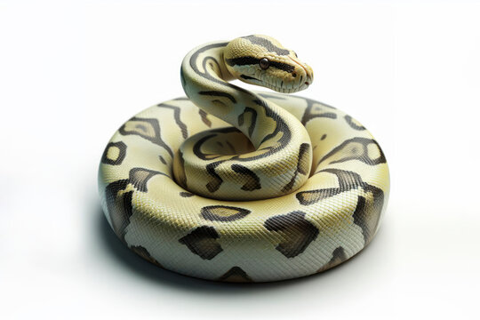 Burmese Python snake isolated on solid white background. ai generative