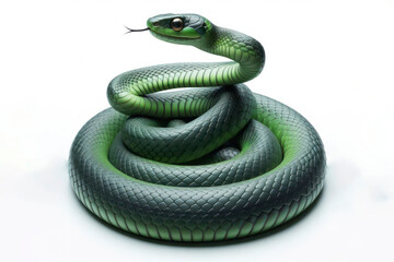 Fototapeta premium Green Water snake isolated on solid white background. ai generative
