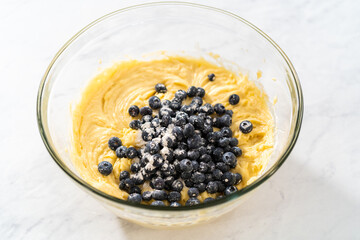 Lemon blueberry bundt cake with powdered sugar dusting