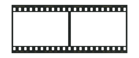 Camera transparent film strip mockup, isolated on white background template frame, real high-res 35mm photo scan analogue sheet negative