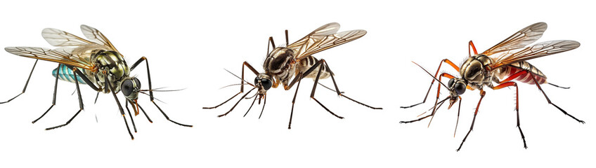 Collection of mosquitos isolated on transparent or white background - obrazy, fototapety, plakaty