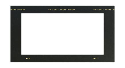 Camera transparent film strip mockup, isolated on white background template frame, real high-res 35mm photo scan analogue sheet negative