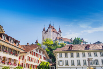 Thun castle in the town of Thun, Switzerland, amazing historic cityscape