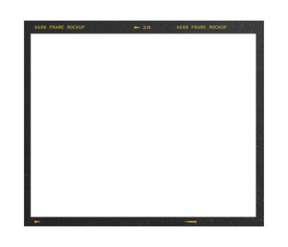 Camera transparent film strip mockup, isolated on white background template frame, real high-res 35mm photo scan analogue sheet negative
