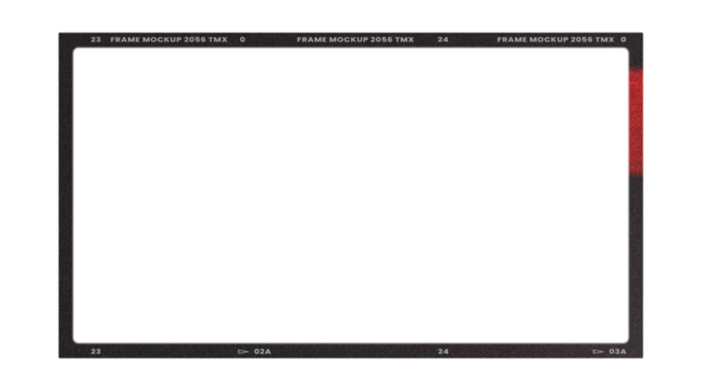 Camera transparent film strip mockup, isolated on white background template frame, real high-res 35mm photo scan analogue sheet negative