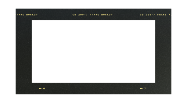 Camera transparent film strip mockup, isolated on white background template frame, real high-res 35mm photo scan analogue sheet negative