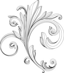 Hand drawn baroque decorative element filigree calligraphy for design.