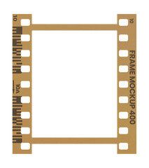Camera transparent film strip mockup, isolated on white background template frame, real high-res 35mm photo scan analogue sheet negative