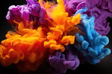 Fototapeta premium A mesmerizing purple flower-like smoke dances gracefully amidst the vibrant reef, evoking a sense of enchantment and wonder in the serene waters