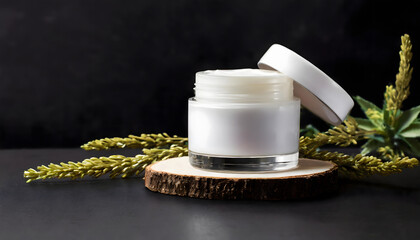 Blank cream cup mockup on black background for display