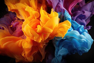 An ethereal display of vibrant petals dancing in a sea of liquid art, evoking an abstract beauty of nature's colorful embrace