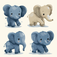 Obraz premium Clipart set of 4 simple abstract happy baby elephants by Generative AI
