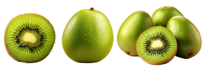 Set of kiwi fruits isolated on transparent or white background
