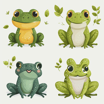 Clipart set of 4 simple abstract happy jumping frogs by Generative AI