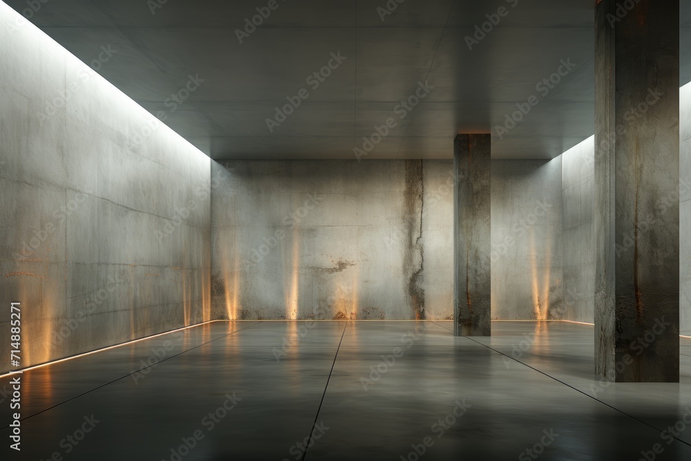 Poster a symmetrical display of light and composite material creates a striking composition within the wall