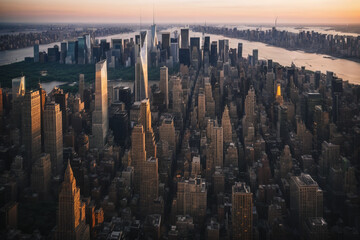 Scenic Aerial New York City View of Manhattan Residential and Office Architecture. Panoramic...