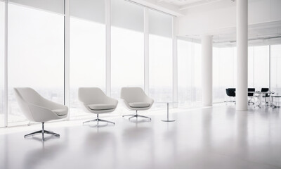 Single big clear white Canvas; Minimalistic White Wall in a Contemporary office Interior. Modern office. wooden table and blank white poster. Mockup