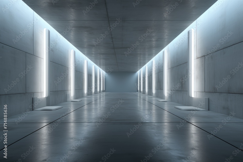 Poster the symmetrical lines of light illuminate the indoor composite material ceiling, creating a mesmeriz