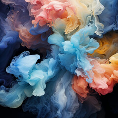 Colored powder explosion background. Streams of colorful smoke floating in the air. Generative ai
