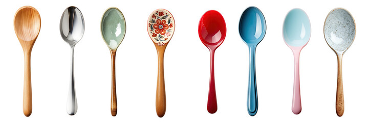 Set of spoons isolated on transparent or white background