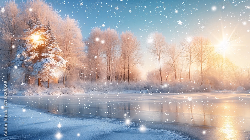 Poster snowy trees and branches generative ai