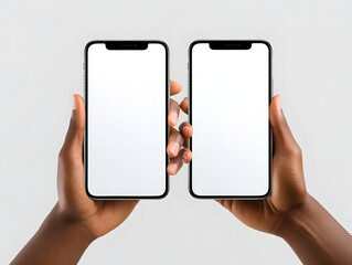 Obraz na płótnie Canvas Human hand holding up blank smartphone screen mockup