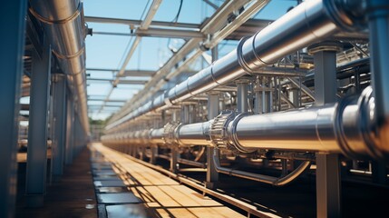 Oil Refinery Factory, Natural Gas Pipelines Industrial Zone, Natural Gas Processing, Eco-friendly Plant with Clean Pipelines in the Daytime