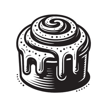 recommend clip art: Sinabon cinnamon bun. Vintage outline illustration. Black engraving, logo, emblem