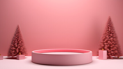 blank circle podium surround with christmas tree
