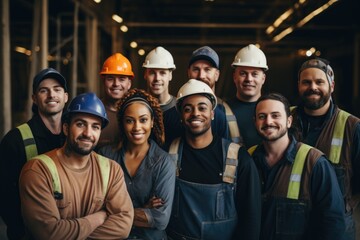 Group portrait of construction workers - obrazy, fototapety, plakaty
